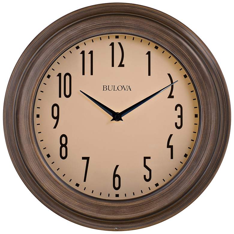 Image 1 Bulova Beacon Multistep Dark Wood 14 inch Round Wall Clock