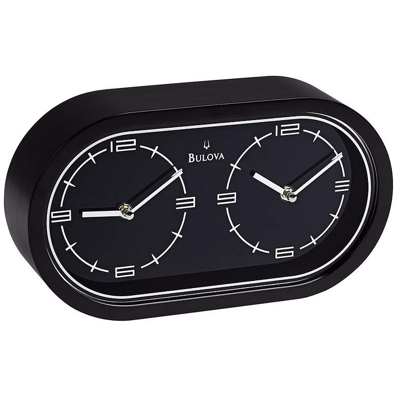 Image 1 Bulova Black Wood Dual Time Clock