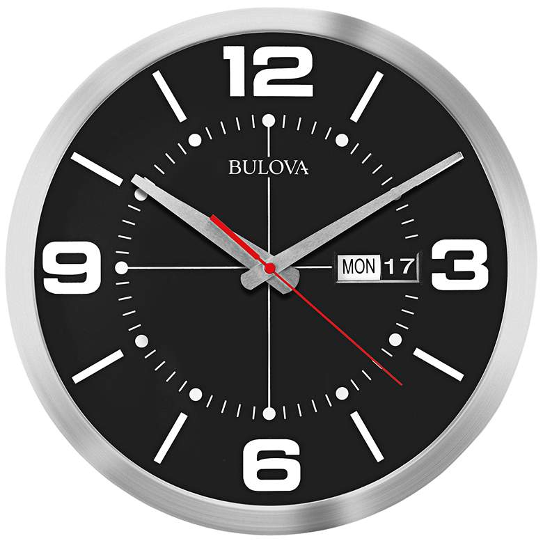 Image 1 Bulova Calandar Silver Aluminum 14 inch Round Wall Clock