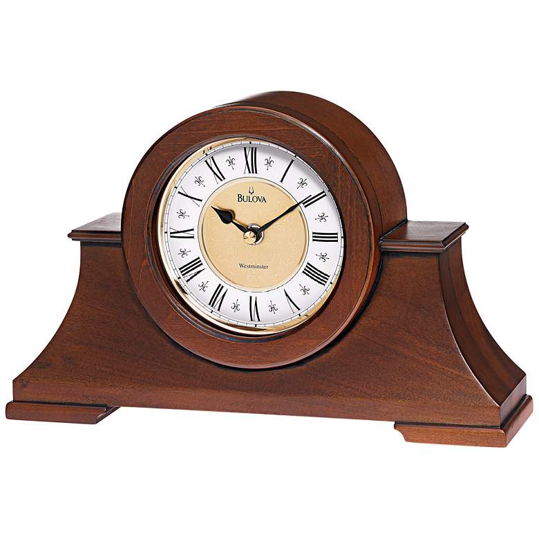 Image 1 Bulova Cambria Antique Walnut 12" Wide Chime Table Clock