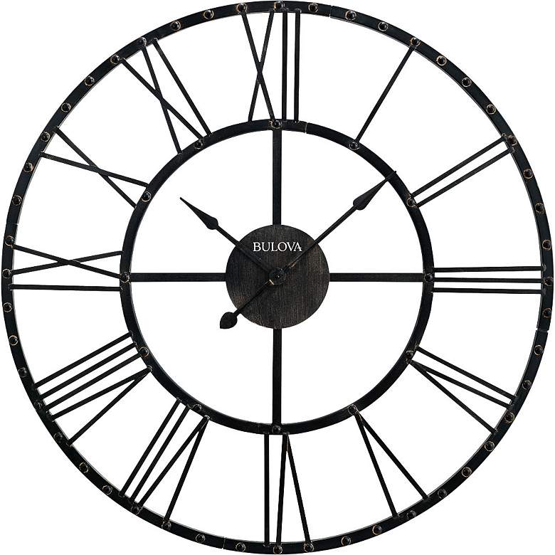 Image 1 Bulova Carmen 45" Wide Round Aged Iron Wall Clock