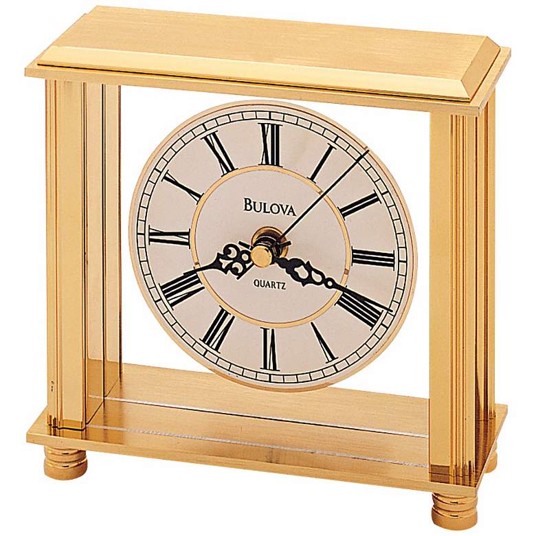 Image 1 Bulova Cheryl Polished Brass 5 3/4" Wide Table Clock