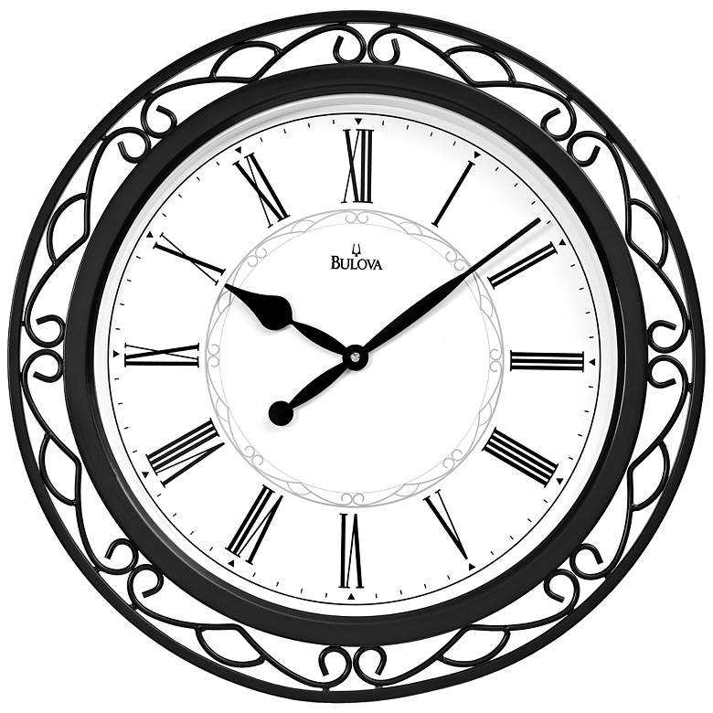 Image 1 Bulova Easton 22 inch Round Wrought Iron Wall Clock