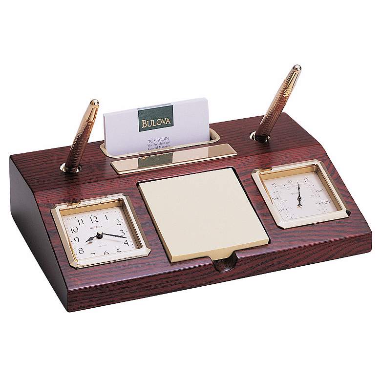 Image 1 Bulova Executive Parkston Wood Desk Set with Clock