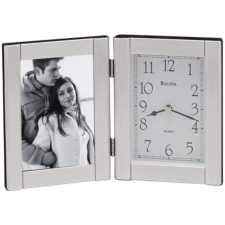 Image 1 Bulova Forte II Silver 9" Wide Picture Frame Table Clock