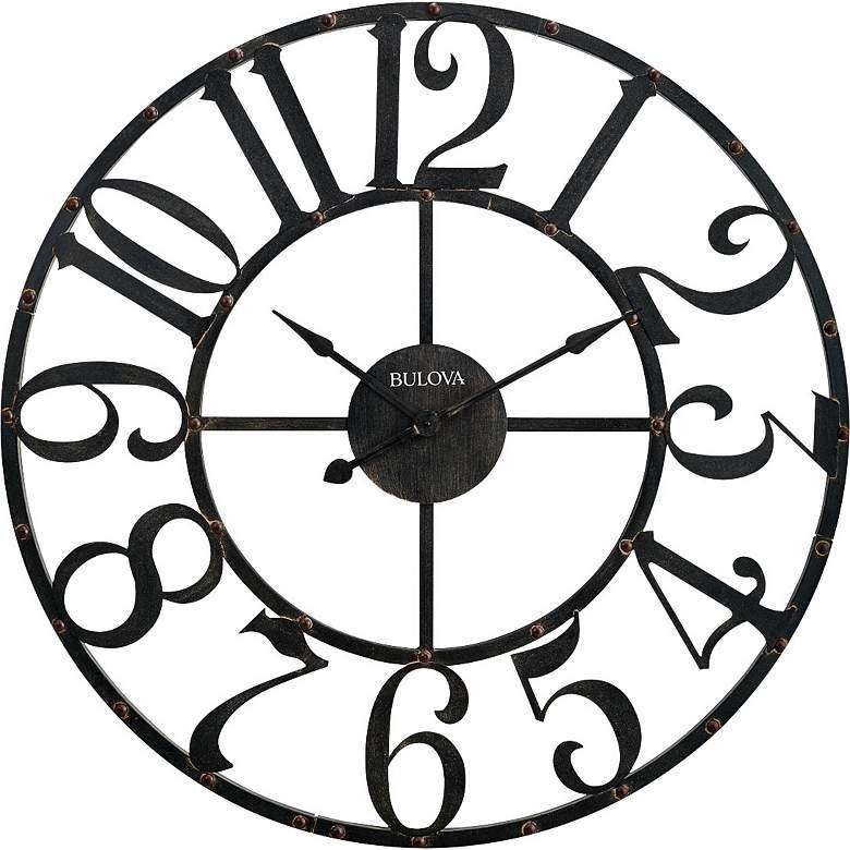 Image 1 Bulova Gabriel Aged Iron 45 inch Round Wall Clock