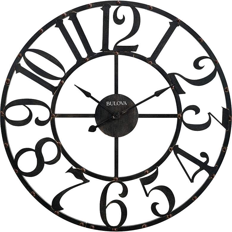Image 1 Bulova Gabriel Aged Iron 45" Round Wall Clock