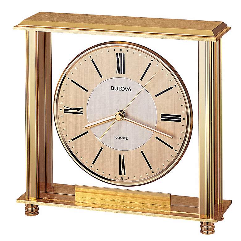 Image 1 Bulova Grand Prix Brass 8" Wide Table Clock