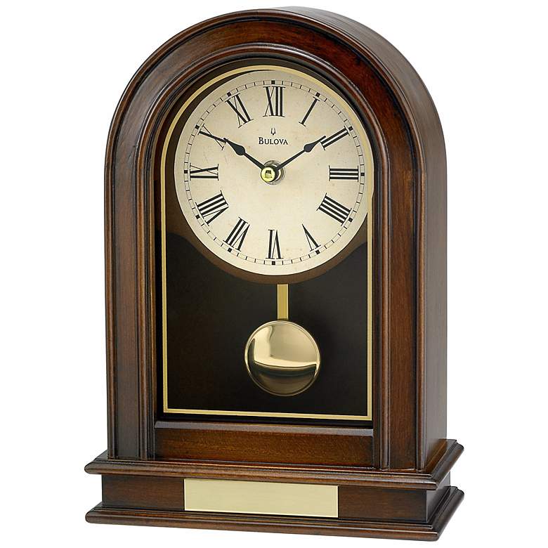 Image 1 Bulova Hardwick 10" High Walnut Finish Arch Top Mantel Table Clock