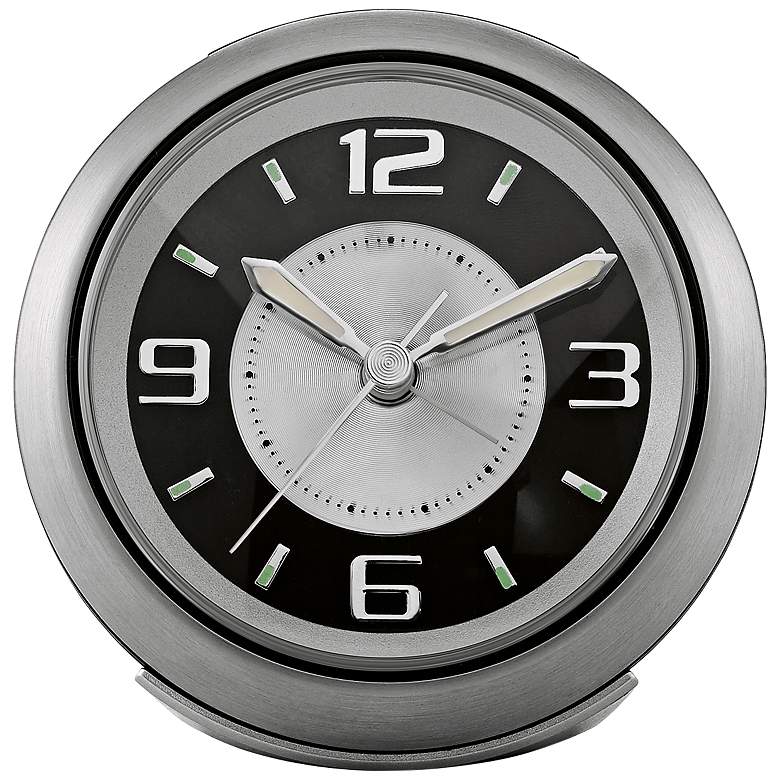 Image 1 Bulova Light Night Brushed Silver 3 3/4 inchW Alarm Clock
