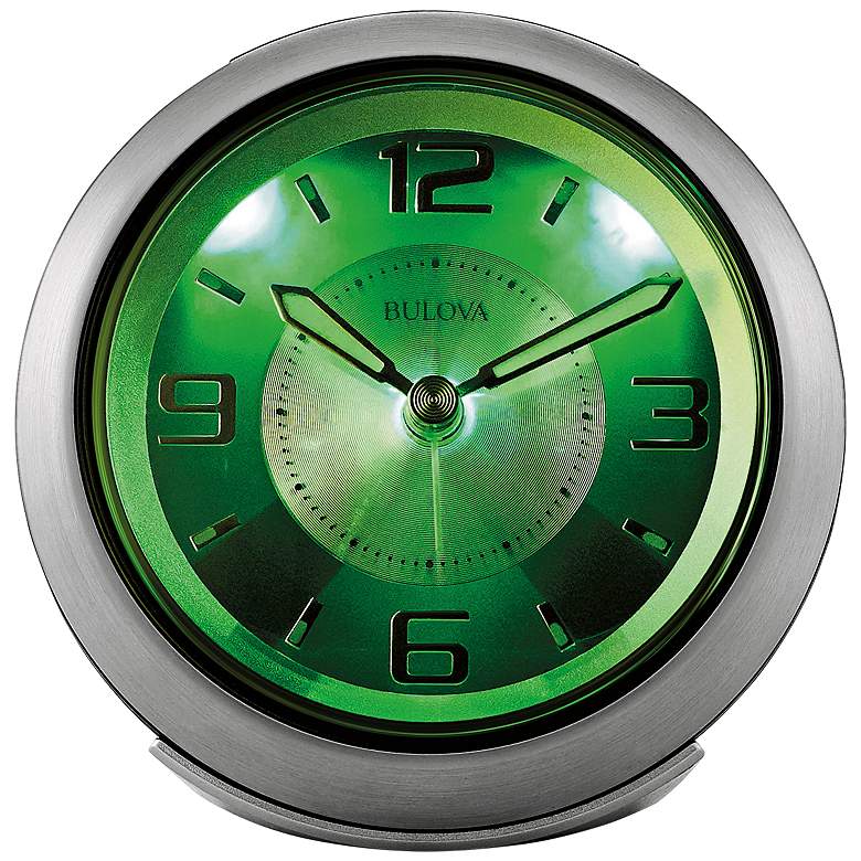Image 2 Bulova Light Night Brushed Silver 3 3/4 inchW Alarm Clock more views