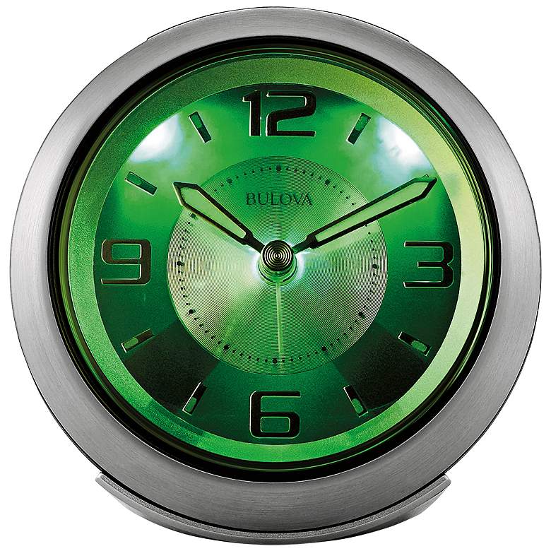 Image 2 Bulova Light Night Brushed Silver 3 3/4"W Alarm Clock more views