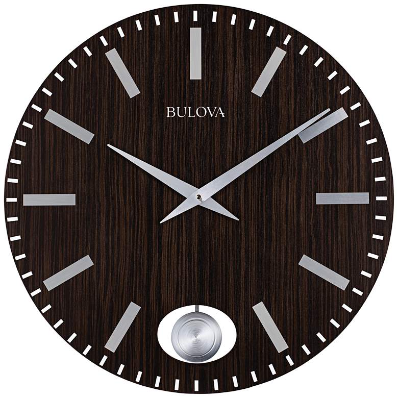 Image 1 Bulova Manhattan Zebrano Wood 24 inch Round Gallery Wall Clock