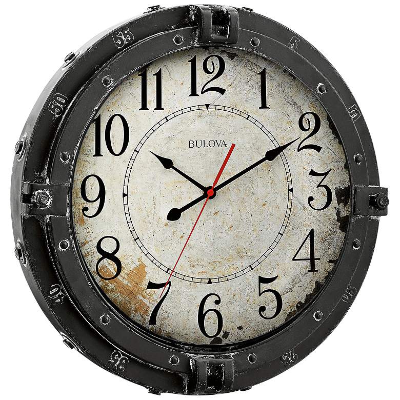 Image 1 Bulova Navigator Weathered Metal 17 inch Round Wall Clock