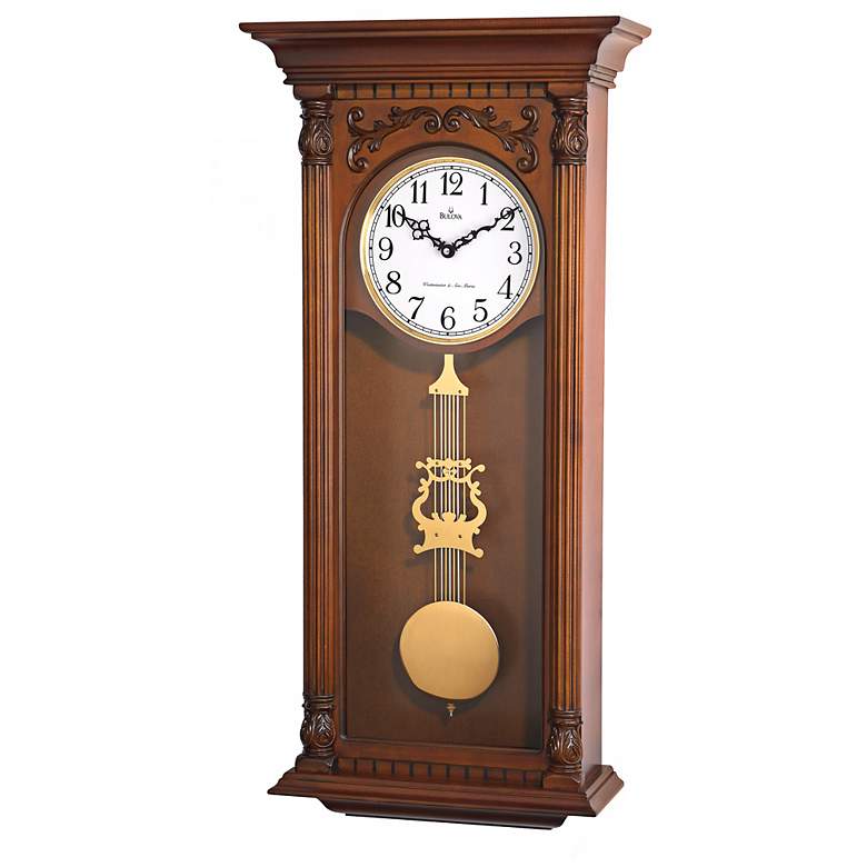 Image 1 Bulova Norwood 33 3/4 inch High Solid Wood Wall Clock