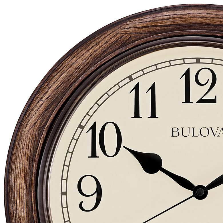 Image 2 Bulova Oakbrook Dark Oak Wood 16 inch Round Wall Clock more views