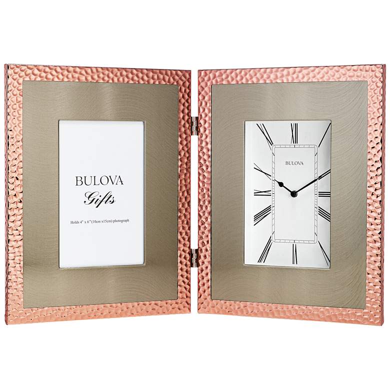 Image 1 Bulova Pebblestone Copper 15 1/4 inchW Clock with Picture Frame