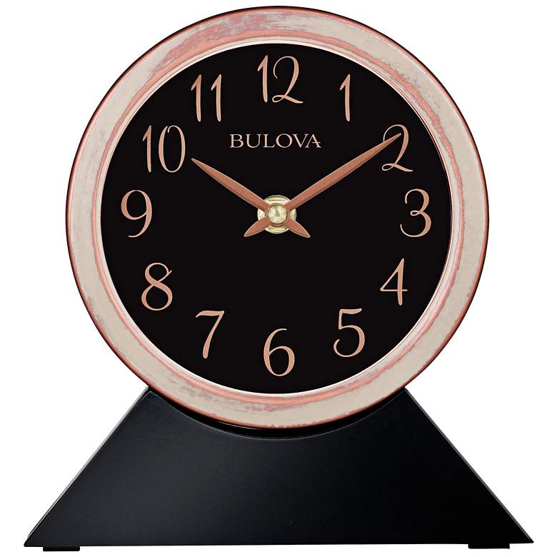 Image 1 Bulova Port Jeff Copper and Ebony 7 1/4 inchH Metal Table Clock