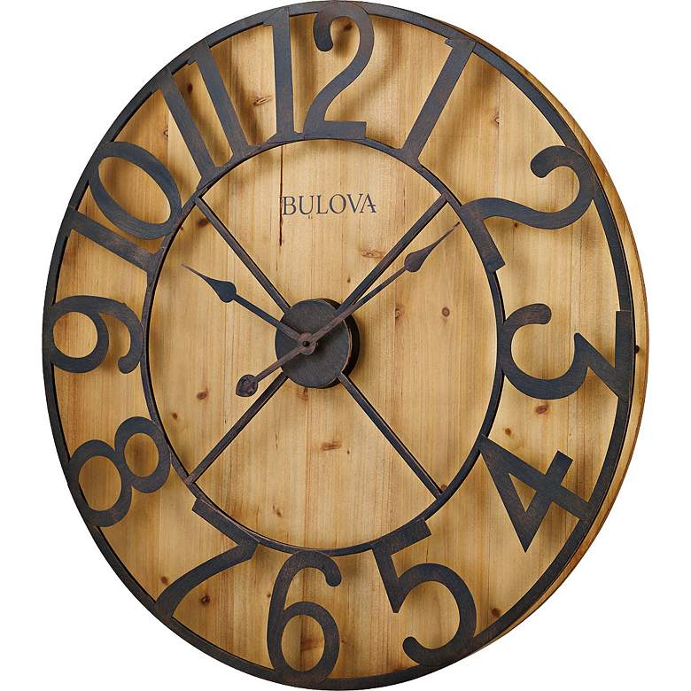 Image 1 Bulova Silhouette Natural Pine 28 3/4 inch Round Wall Clock