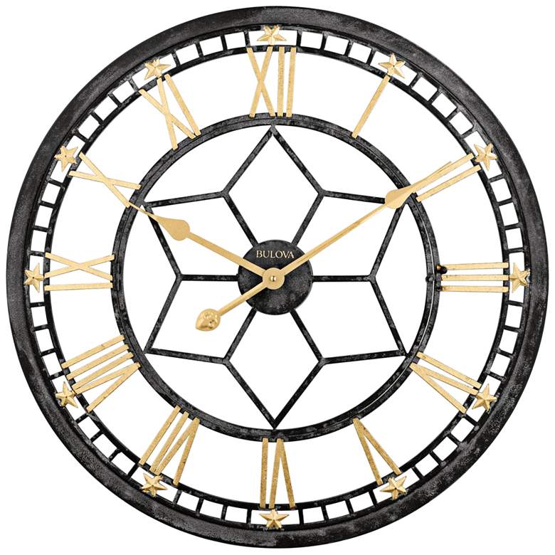 Image 1 Bulova Starlight Aged Black 24 inch Round Gallery Wall Clock