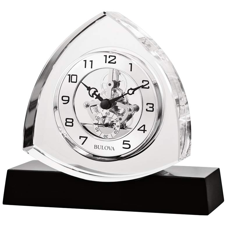 Image 1 Bulova Trident Crystal Glass 6 3/4"W Skeleton Table Clock