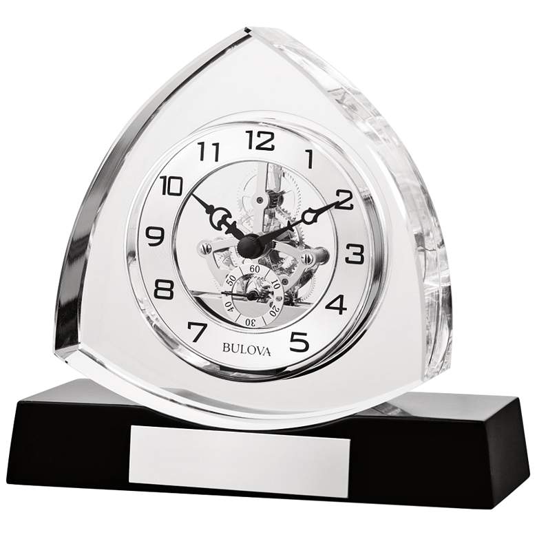 Image 2 Bulova Trident Crystal Glass 6 3/4"W Skeleton Table Clock more views