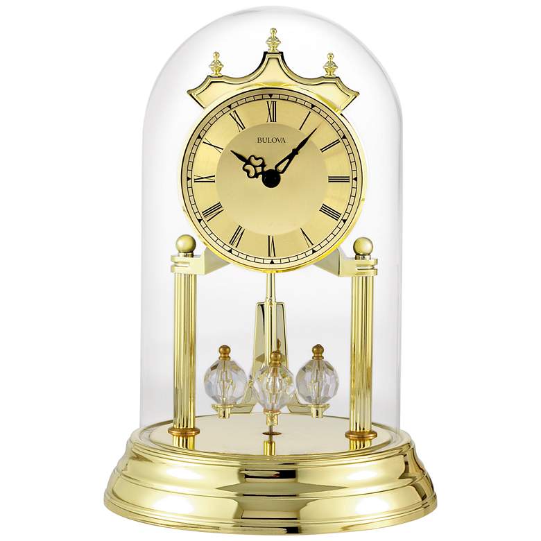 Image 1 Bulova Tristan I Brass with Glass Dome 9" High Table Clock
