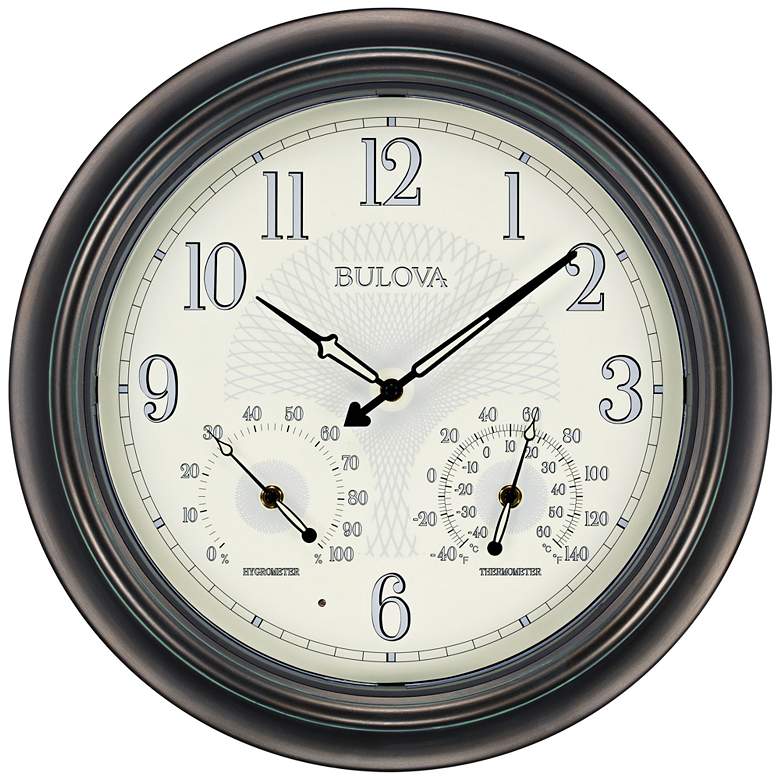 Image 2 Bulova Weather Master Oiled Bronze 18" Round Wall Clock