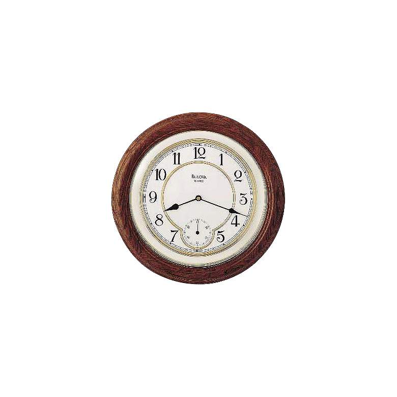 Image 1 Bulova William 14 inch Round Oak Wall Clock
