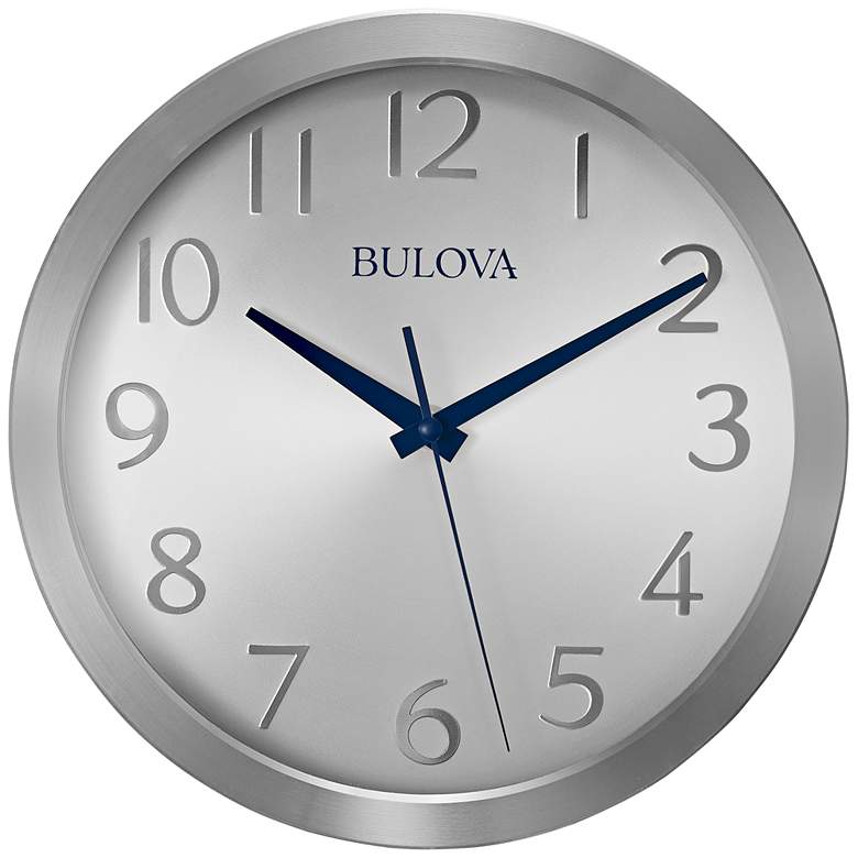 Image 1 Bulova Winston Silver Metal 9 3/4 inch Round Wall Clock