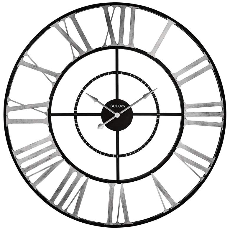 Image 1 Bulova Zeeland Aged Black and Silver 60 inch Round Wall Clock