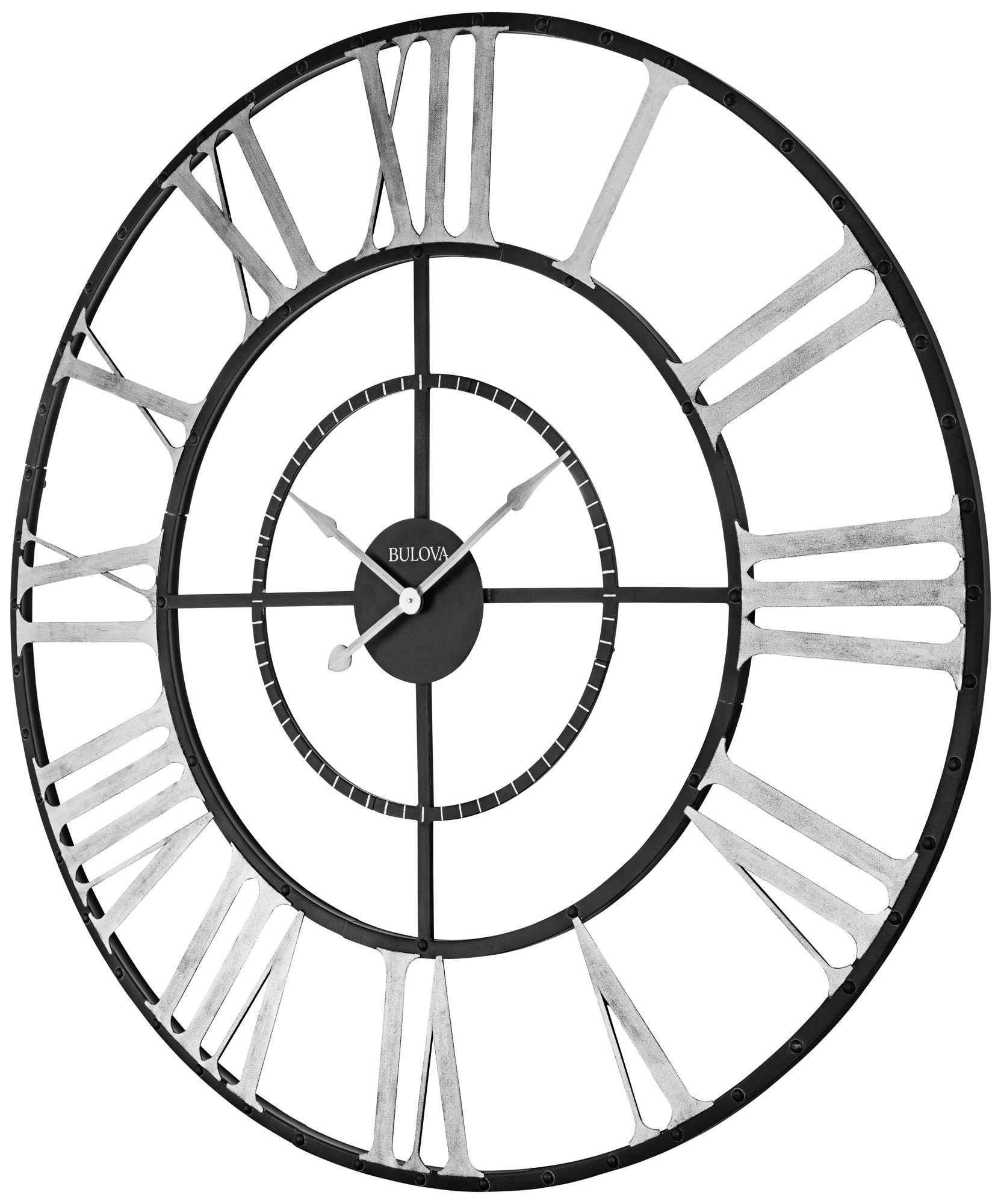 Bulova Zeeland Aged Black and Silver 60" Round Wall Clock 58C66