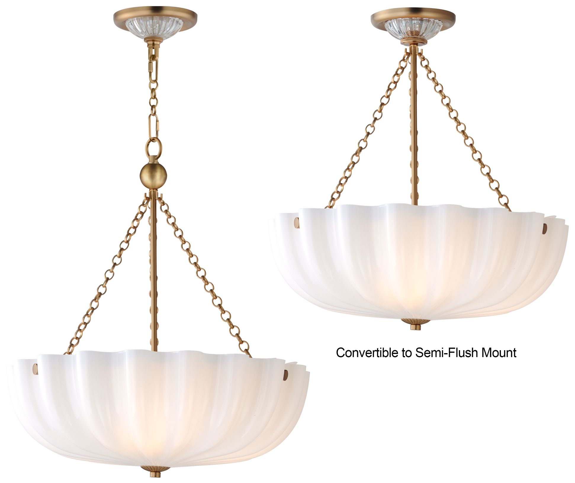 Image 4 Bundt 17.5" Pendant / Semi-Flush Convertible White/Natural Aged Brass more views