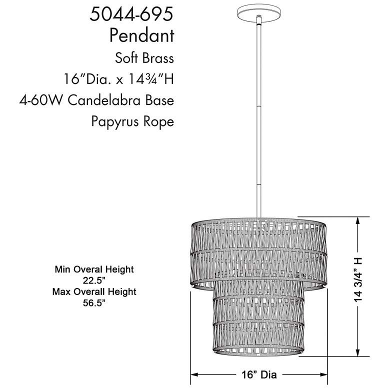 Image 4 Bungalow Heaven 16" Wide Soft Brass 4-Light Pendant more views