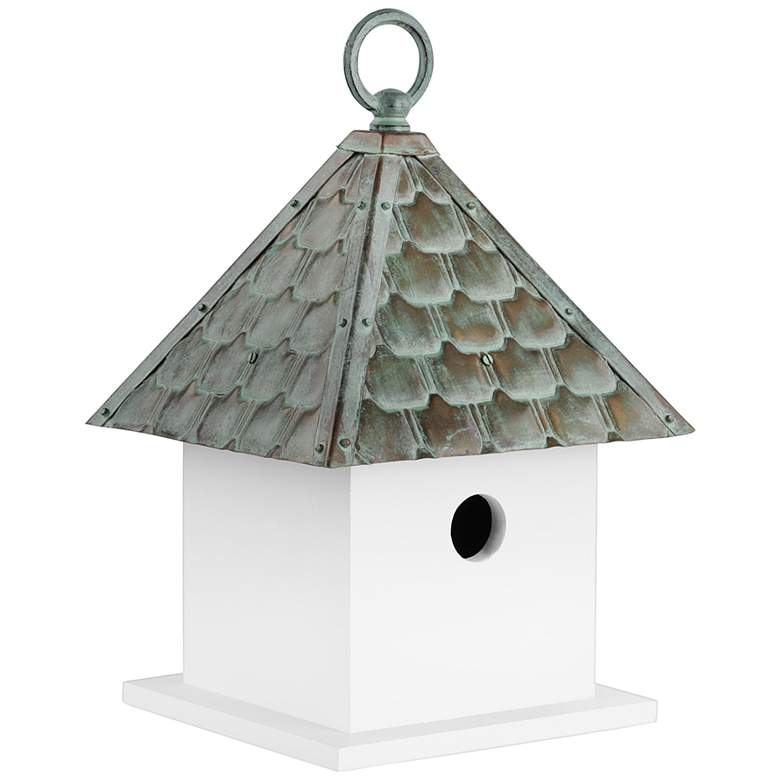 Image 1 Bungalow Verdigris Pure Copper Roof Wood Bird House