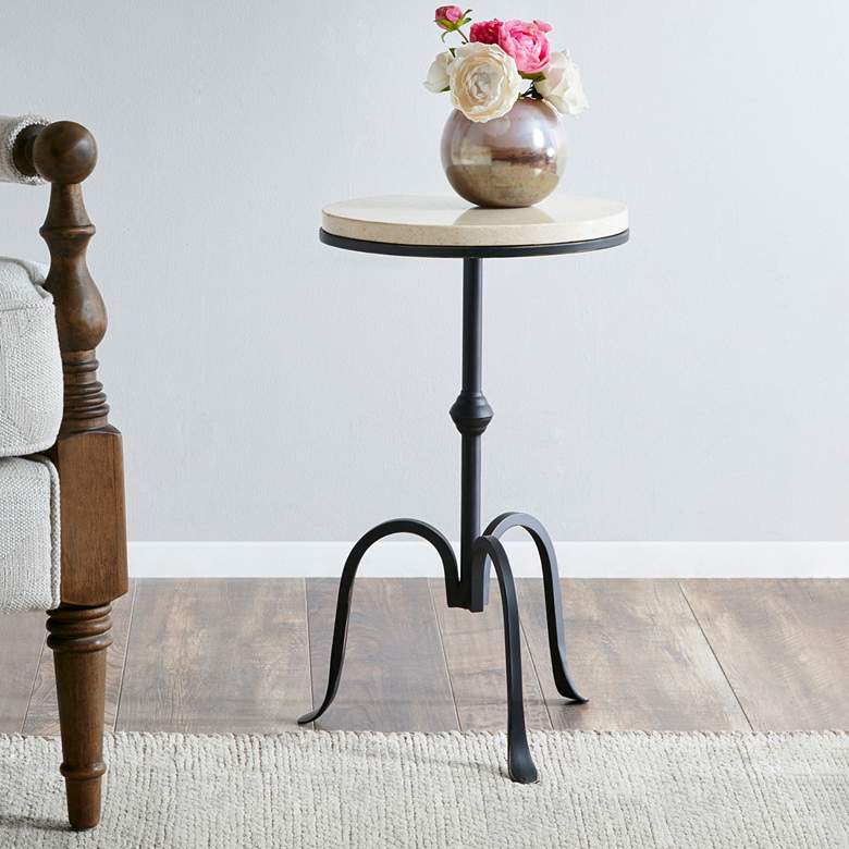 Image 1 Bunker 11 3/4" Wide Black and Marble Round Accent Table