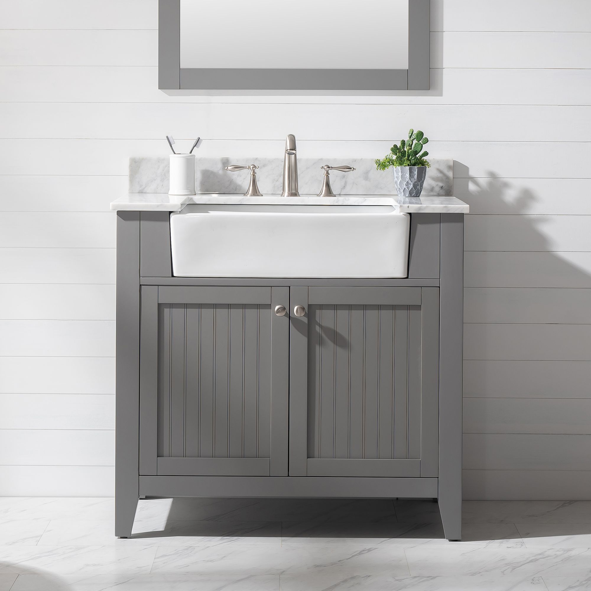 Burbank 36" Wide 2Door Gray MarbleTop Single Vanity 388H0 Lamps Plus