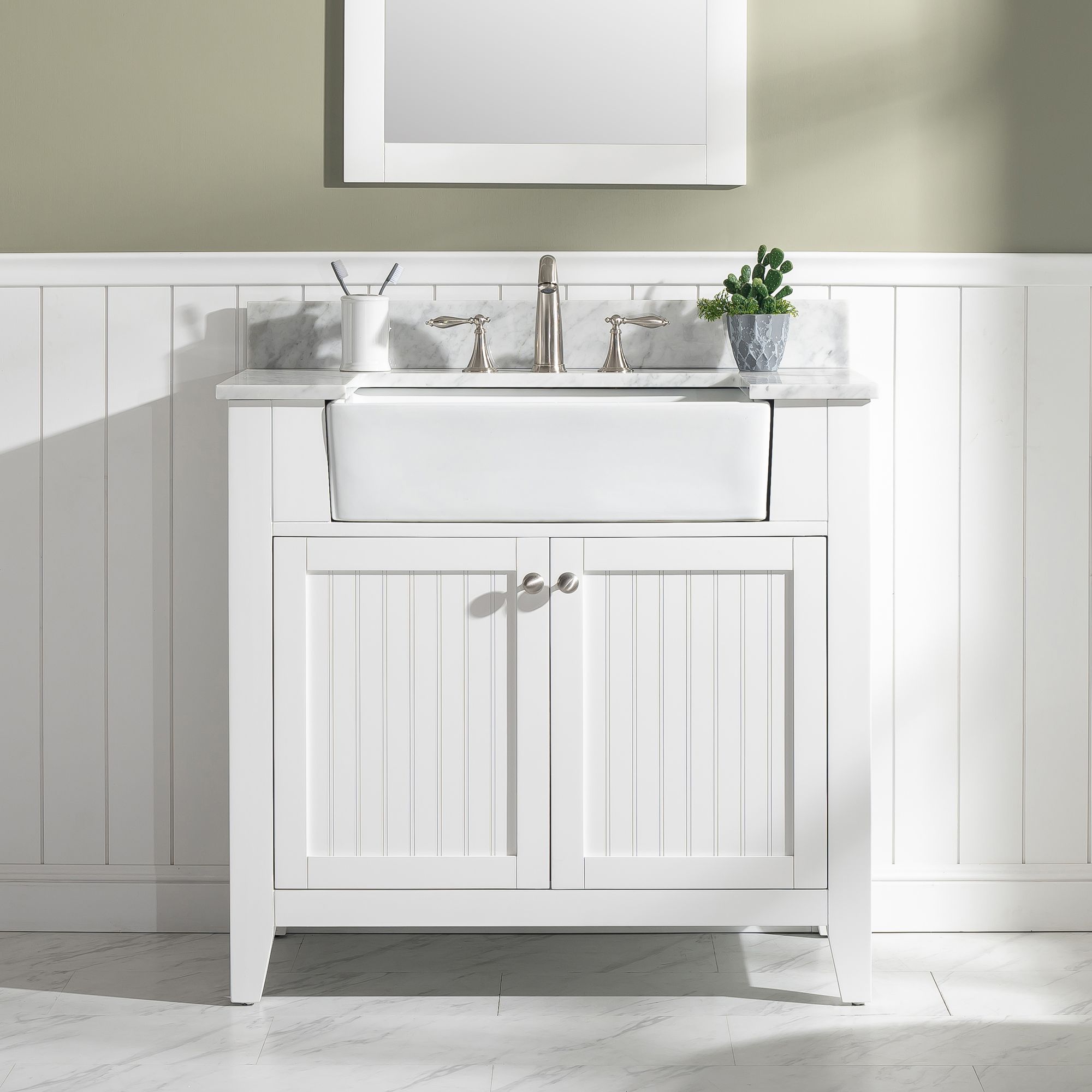 White bathroom deals vanity with sink