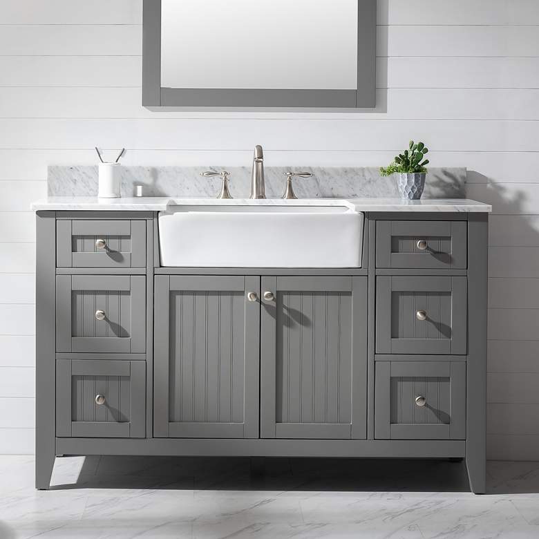 Image 1 Burbank 54" Wide 2-Door Gray Marble-Top Single Vanity