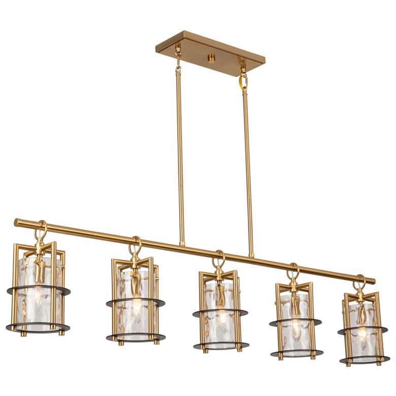 Image 1 Burford 48" Wide 5-Light Brass Island Light With Clear Glass Shade