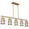 Burford 48" Wide 5-Light Brass Island Light With Clear Glass Shade