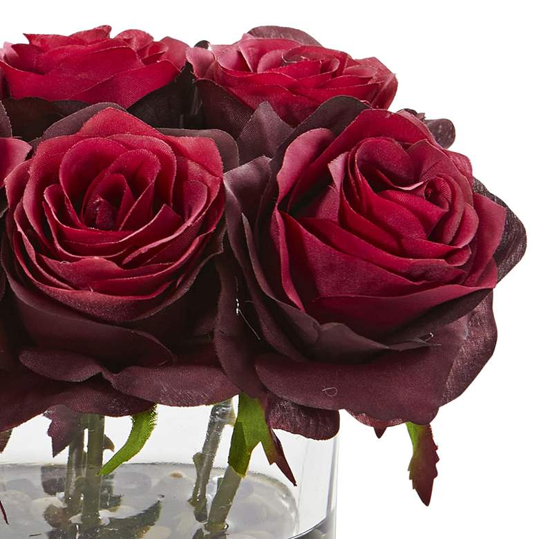 Image 2 Burgundy Blooming Roses 8 1/2"W Faux Flowers in Glass Vase more views