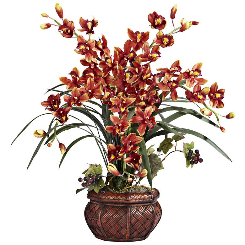 Image 1 Burgundy Cymbidium 30 inch High Faux Floral Bouquet in a Vase