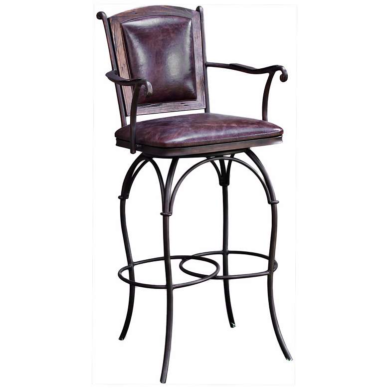 Image 1 Burgundy Leather Swivel Counter Stool with Arms
