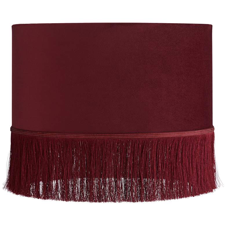 Image 1 Burgundy Velvet Drum Lamp Shade with Fringe 15x15x8 (Spider)