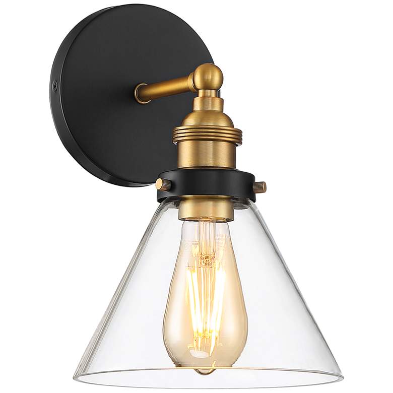 Image 2 Burke 10 3/4 inch Black and Brass Finish Glass Wall Sconce with LED Bulb