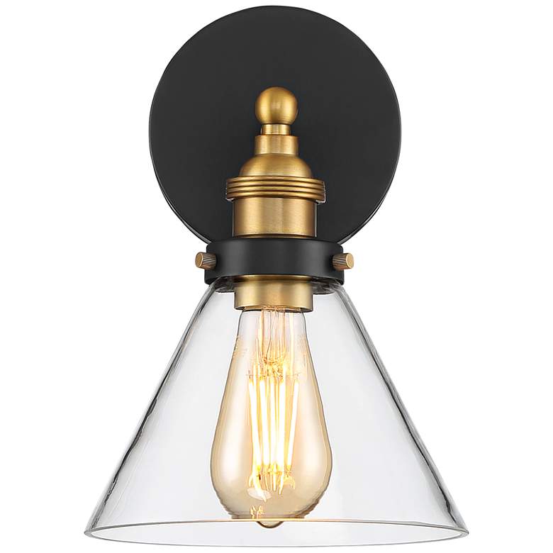 Image 4 Burke 10 3/4 inch Black and Brass Finish Glass Wall Sconce with LED Bulb more views