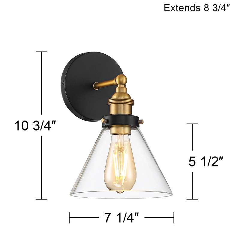 Image 7 Burke 10 3/4 inch Black and Brass Finish Glass Wall Sconce with LED Bulb more views