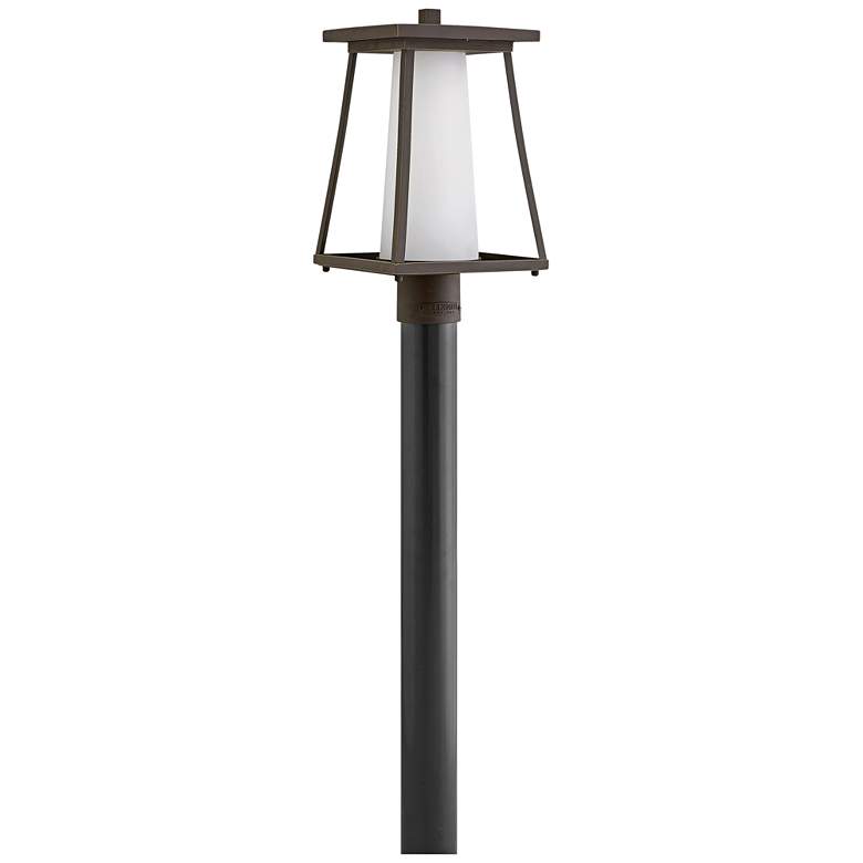 Image 1 Burke 16"H Rubbed Bronze and Opal Glass Outdoor Post Light