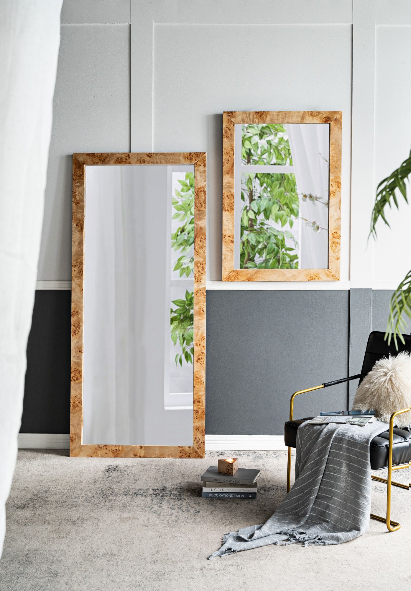 Burl Brown Wood 31 1/2" x 71" Rectangular Floor/Wall Mirror